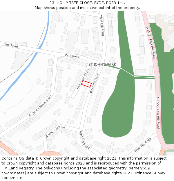 13, HOLLY TREE CLOSE, RYDE, PO33 1HU: Location map and indicative extent of plot