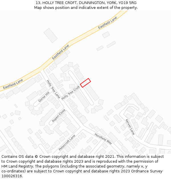 13, HOLLY TREE CROFT, DUNNINGTON, YORK, YO19 5RG: Location map and indicative extent of plot