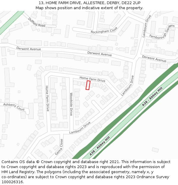 13, HOME FARM DRIVE, ALLESTREE, DERBY, DE22 2UP: Location map and indicative extent of plot