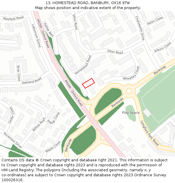 13, HOMESTEAD ROAD, BANBURY, OX16 9TW: Location map and indicative extent of plot