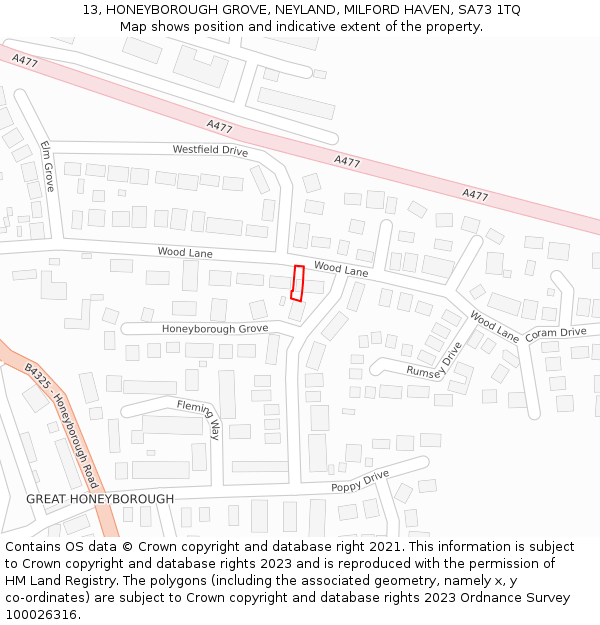 13, HONEYBOROUGH GROVE, NEYLAND, MILFORD HAVEN, SA73 1TQ: Location map and indicative extent of plot