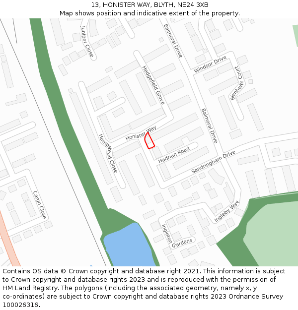 13, HONISTER WAY, BLYTH, NE24 3XB: Location map and indicative extent of plot