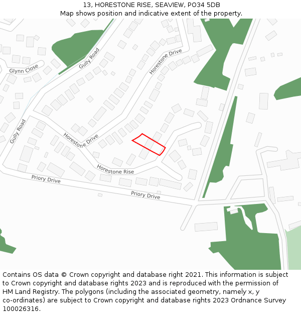 13, HORESTONE RISE, SEAVIEW, PO34 5DB: Location map and indicative extent of plot