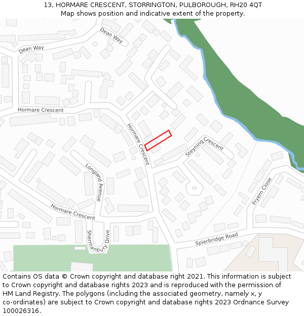 13, HORMARE CRESCENT, STORRINGTON, PULBOROUGH, RH20 4QT: Location map and indicative extent of plot