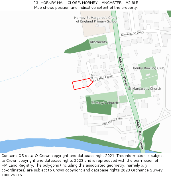 13, HORNBY HALL CLOSE, HORNBY, LANCASTER, LA2 8LB: Location map and indicative extent of plot