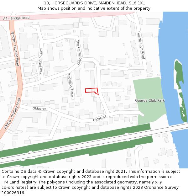 13, HORSEGUARDS DRIVE, MAIDENHEAD, SL6 1XL: Location map and indicative extent of plot