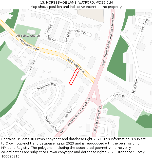 13, HORSESHOE LANE, WATFORD, WD25 0LN: Location map and indicative extent of plot