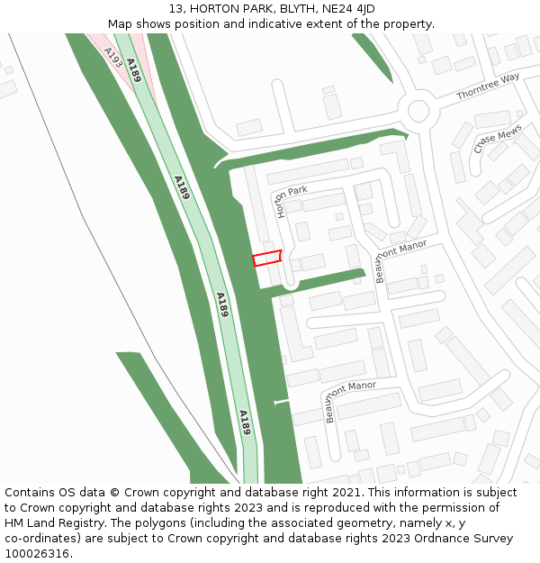 13, HORTON PARK, BLYTH, NE24 4JD: Location map and indicative extent of plot