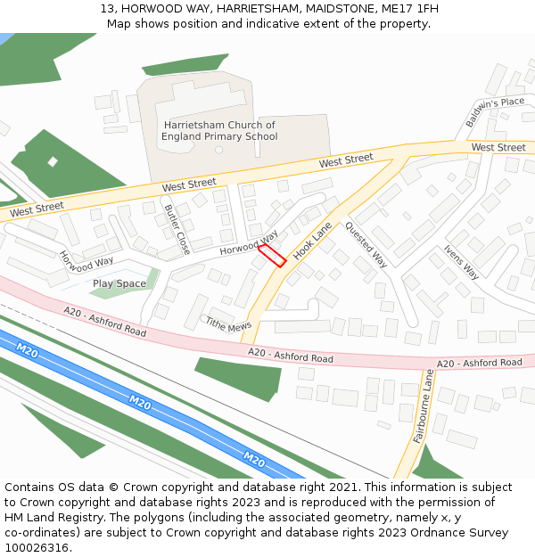 13, HORWOOD WAY, HARRIETSHAM, MAIDSTONE, ME17 1FH: Location map and indicative extent of plot