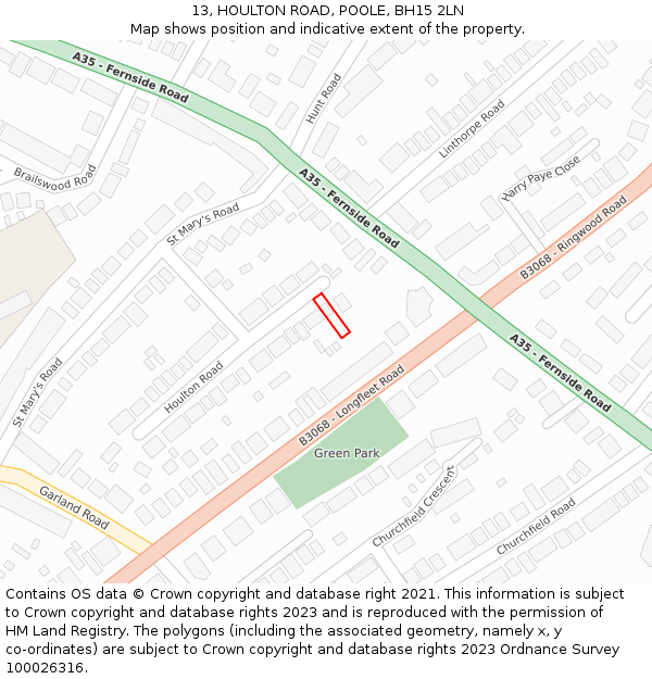 13, HOULTON ROAD, POOLE, BH15 2LN: Location map and indicative extent of plot