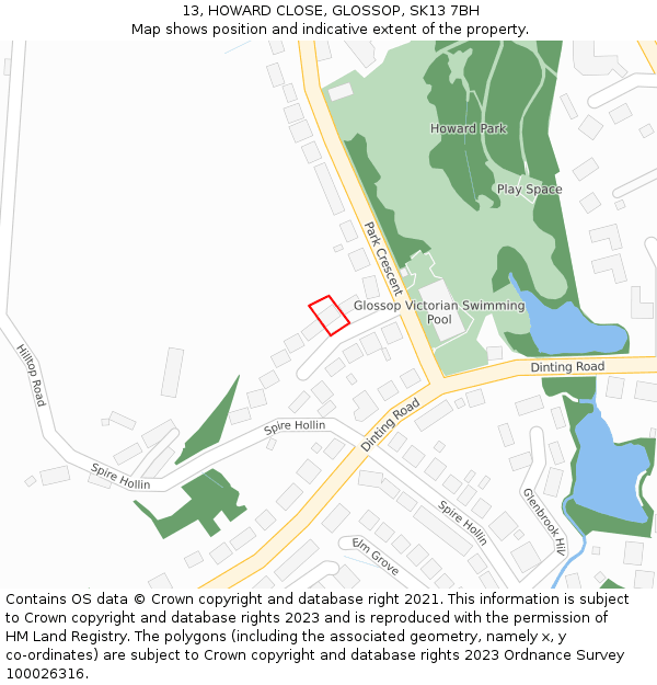 13, HOWARD CLOSE, GLOSSOP, SK13 7BH: Location map and indicative extent of plot