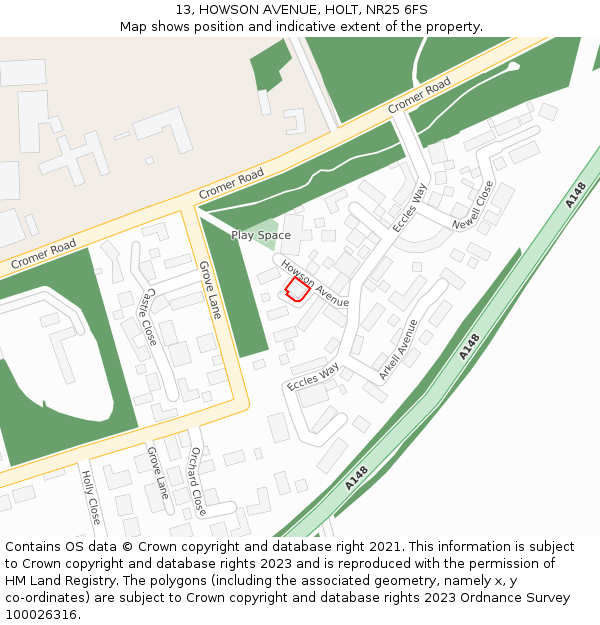 13, HOWSON AVENUE, HOLT, NR25 6FS: Location map and indicative extent of plot