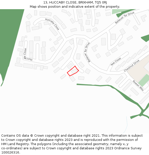 13, HUCCABY CLOSE, BRIXHAM, TQ5 0RJ: Location map and indicative extent of plot