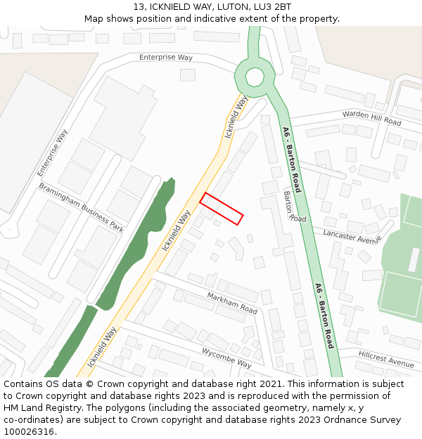 13, ICKNIELD WAY, LUTON, LU3 2BT: Location map and indicative extent of plot