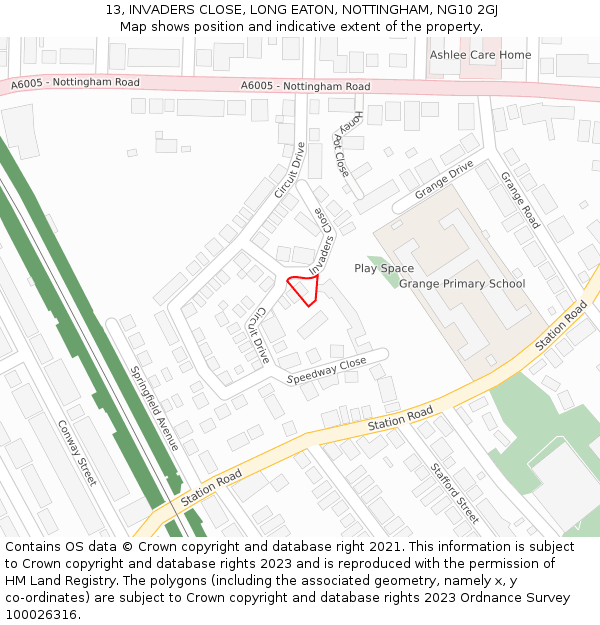 13, INVADERS CLOSE, LONG EATON, NOTTINGHAM, NG10 2GJ: Location map and indicative extent of plot