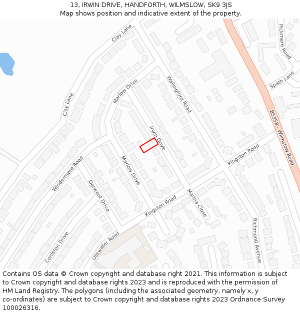 13, IRWIN DRIVE, HANDFORTH, WILMSLOW, SK9 3JS: Location map and indicative extent of plot