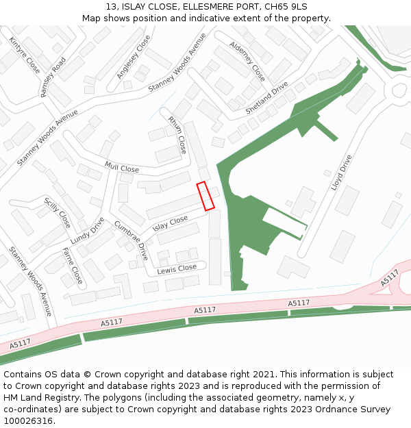 13, ISLAY CLOSE, ELLESMERE PORT, CH65 9LS: Location map and indicative extent of plot