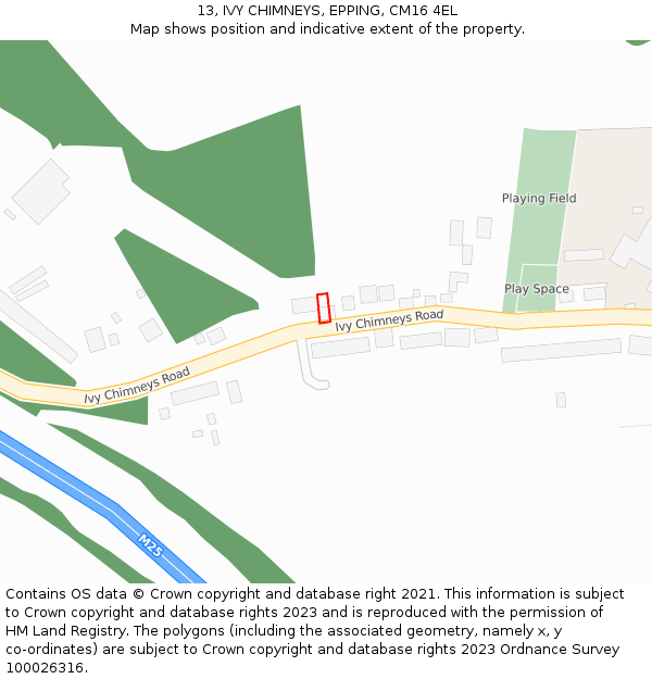 13, IVY CHIMNEYS, EPPING, CM16 4EL: Location map and indicative extent of plot