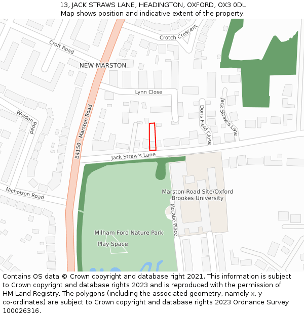 13, JACK STRAWS LANE, HEADINGTON, OXFORD, OX3 0DL: Location map and indicative extent of plot