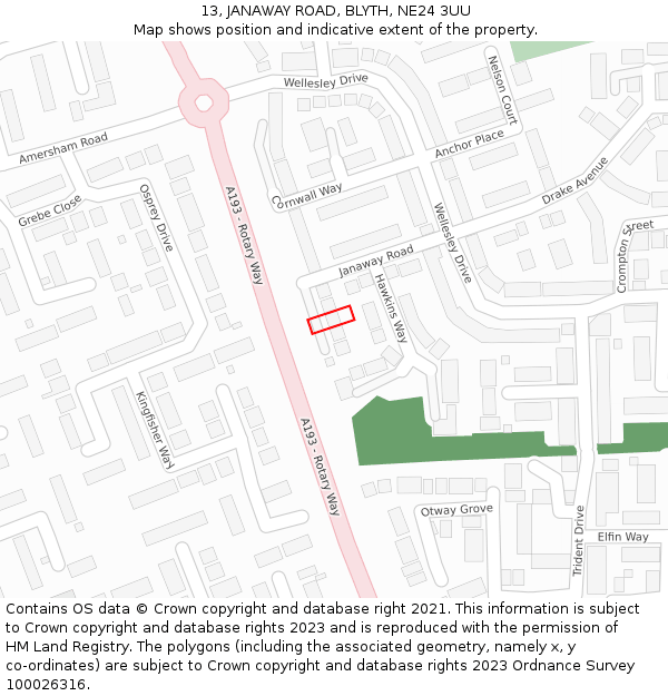 13, JANAWAY ROAD, BLYTH, NE24 3UU: Location map and indicative extent of plot