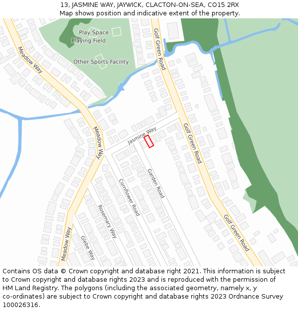 13, JASMINE WAY, JAYWICK, CLACTON-ON-SEA, CO15 2RX: Location map and indicative extent of plot