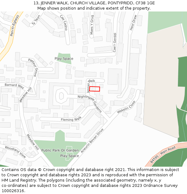 13, JENNER WALK, CHURCH VILLAGE, PONTYPRIDD, CF38 1GE: Location map and indicative extent of plot