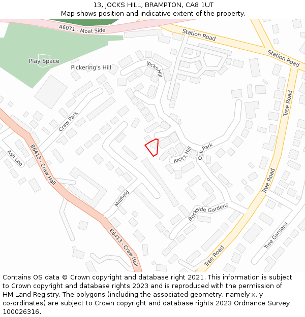 13, JOCKS HILL, BRAMPTON, CA8 1UT: Location map and indicative extent of plot