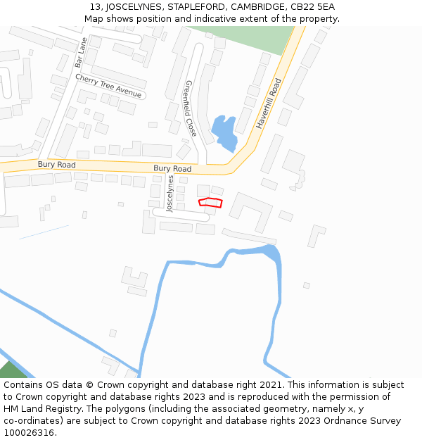 13, JOSCELYNES, STAPLEFORD, CAMBRIDGE, CB22 5EA: Location map and indicative extent of plot