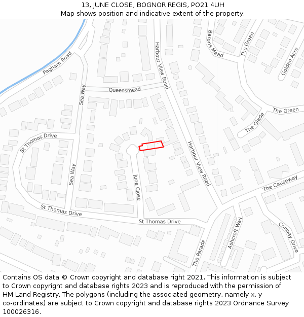 13, JUNE CLOSE, BOGNOR REGIS, PO21 4UH: Location map and indicative extent of plot