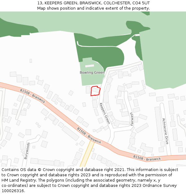 13, KEEPERS GREEN, BRAISWICK, COLCHESTER, CO4 5UT: Location map and indicative extent of plot