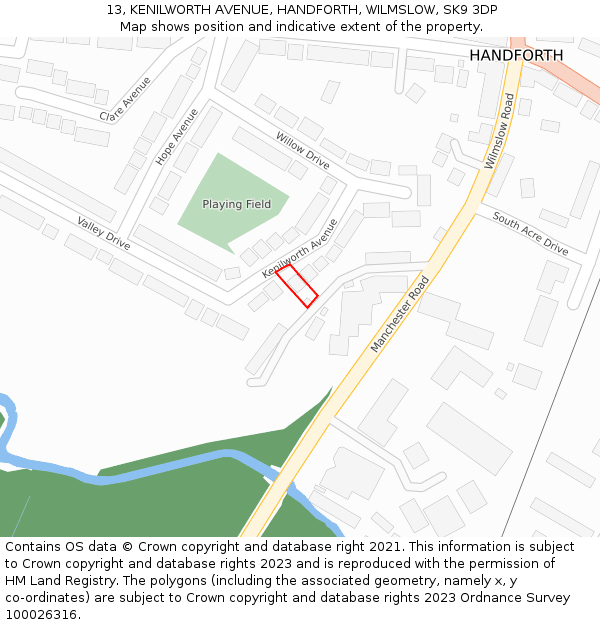 13, KENILWORTH AVENUE, HANDFORTH, WILMSLOW, SK9 3DP: Location map and indicative extent of plot