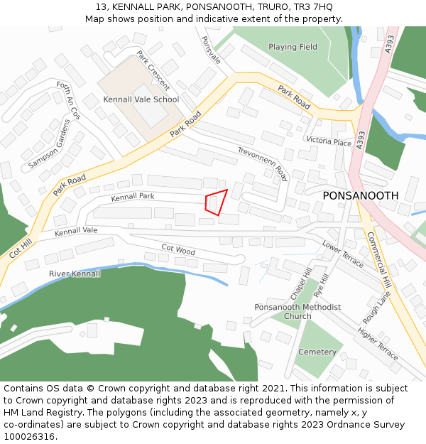 13, KENNALL PARK, PONSANOOTH, TRURO, TR3 7HQ: Location map and indicative extent of plot