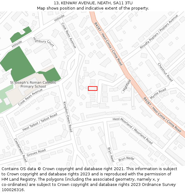 13, KENWAY AVENUE, NEATH, SA11 3TU: Location map and indicative extent of plot