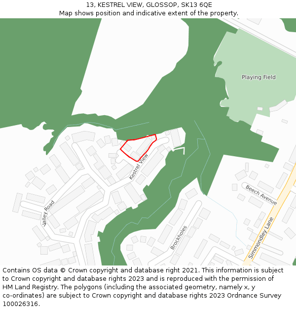 13, KESTREL VIEW, GLOSSOP, SK13 6QE: Location map and indicative extent of plot