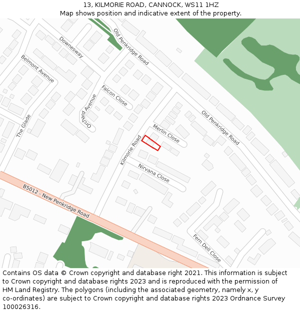 13, KILMORIE ROAD, CANNOCK, WS11 1HZ: Location map and indicative extent of plot