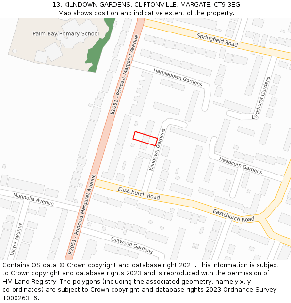 13, KILNDOWN GARDENS, CLIFTONVILLE, MARGATE, CT9 3EG: Location map and indicative extent of plot