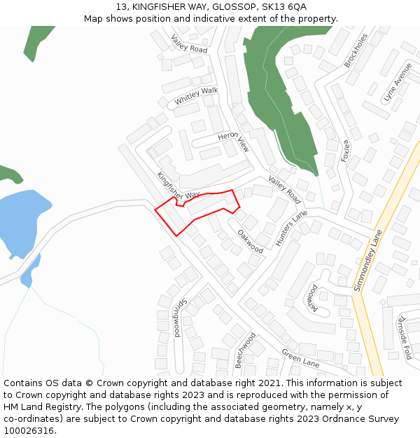 13, KINGFISHER WAY, GLOSSOP, SK13 6QA: Location map and indicative extent of plot