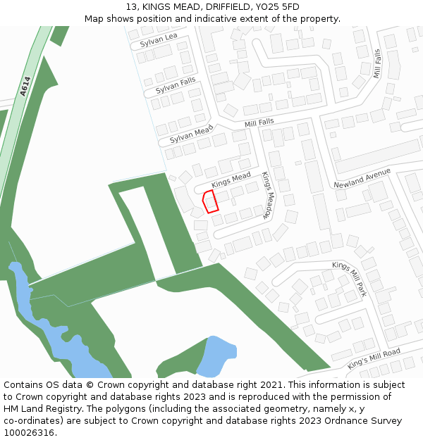 13, KINGS MEAD, DRIFFIELD, YO25 5FD: Location map and indicative extent of plot