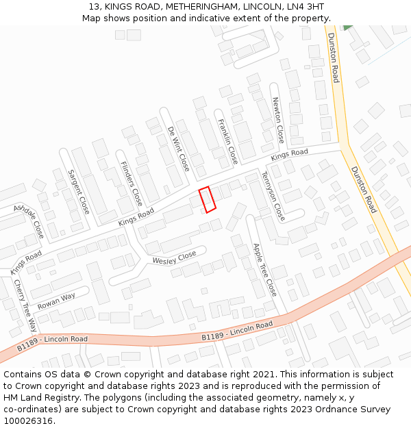 13, KINGS ROAD, METHERINGHAM, LINCOLN, LN4 3HT: Location map and indicative extent of plot