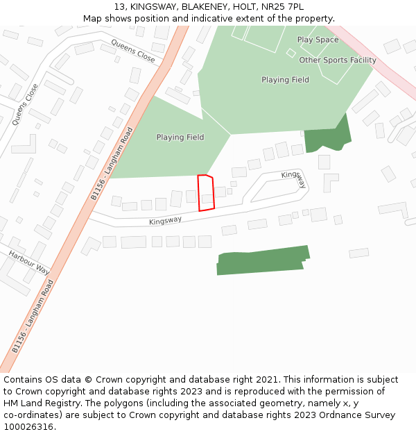 13, KINGSWAY, BLAKENEY, HOLT, NR25 7PL: Location map and indicative extent of plot