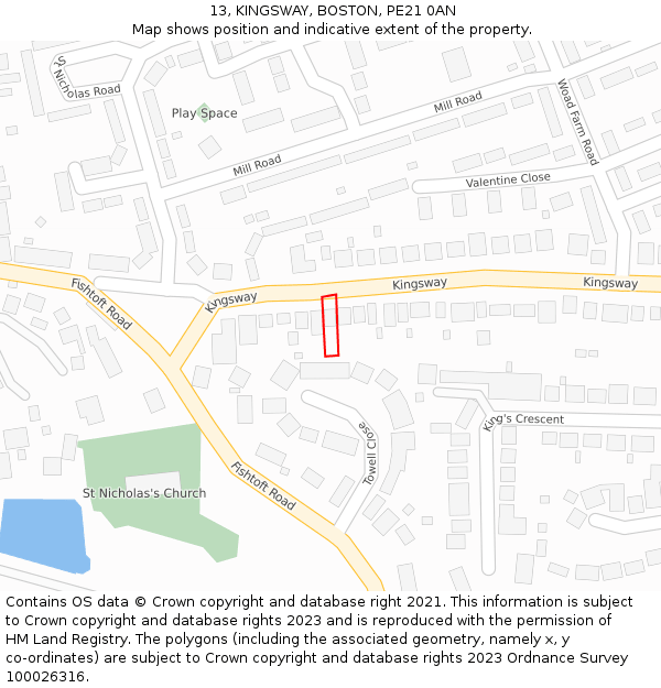 13, KINGSWAY, BOSTON, PE21 0AN: Location map and indicative extent of plot