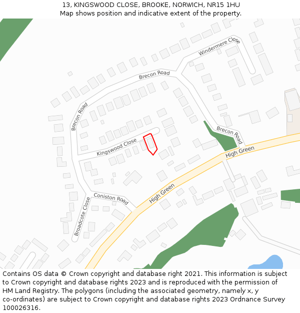 13, KINGSWOOD CLOSE, BROOKE, NORWICH, NR15 1HU: Location map and indicative extent of plot