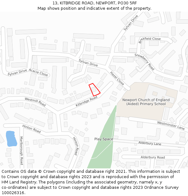 13, KITBRIDGE ROAD, NEWPORT, PO30 5RF: Location map and indicative extent of plot