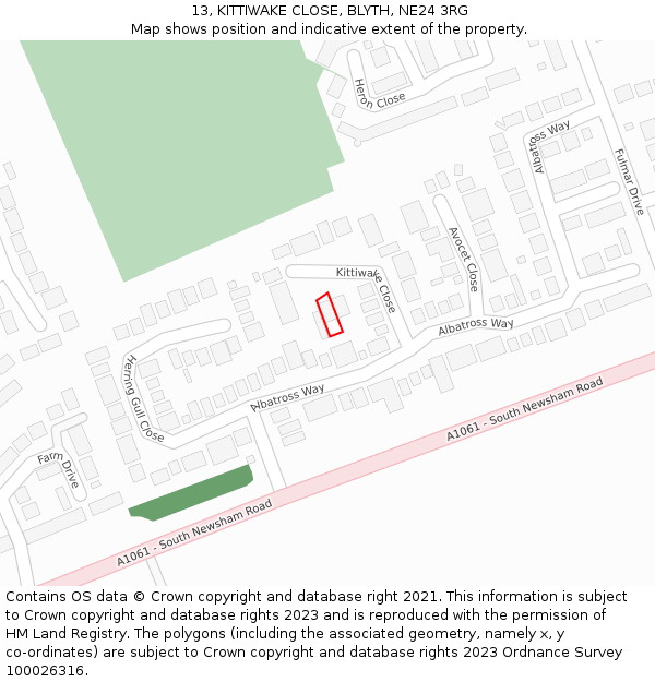 13, KITTIWAKE CLOSE, BLYTH, NE24 3RG: Location map and indicative extent of plot