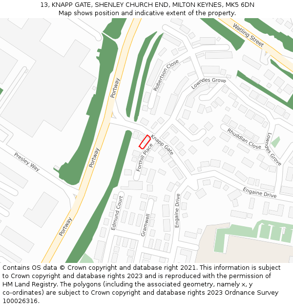 13, KNAPP GATE, SHENLEY CHURCH END, MILTON KEYNES, MK5 6DN: Location map and indicative extent of plot