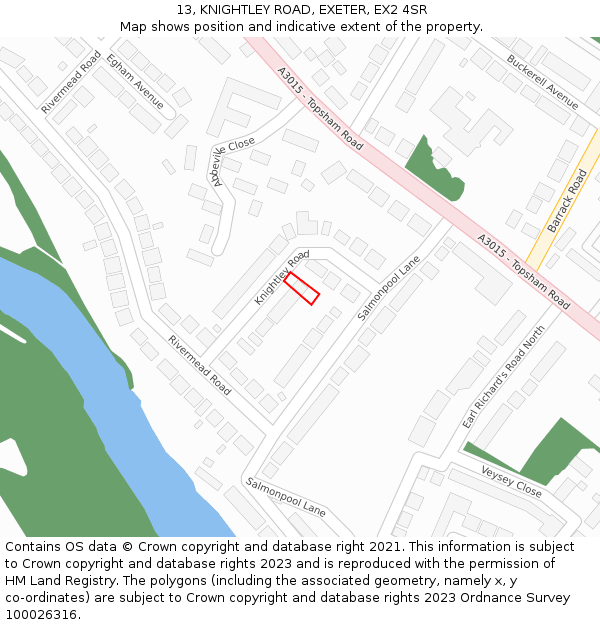 13, KNIGHTLEY ROAD, EXETER, EX2 4SR: Location map and indicative extent of plot