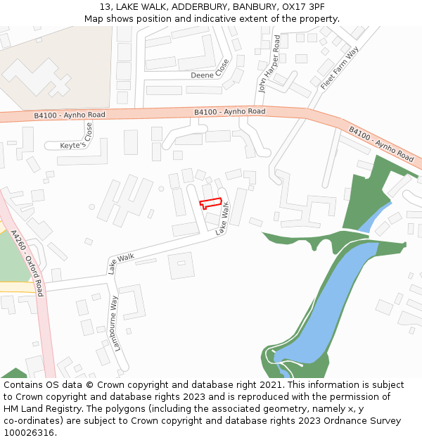 13, LAKE WALK, ADDERBURY, BANBURY, OX17 3PF: Location map and indicative extent of plot