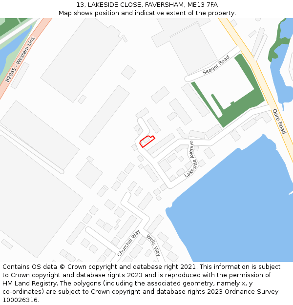 13, LAKESIDE CLOSE, FAVERSHAM, ME13 7FA: Location map and indicative extent of plot