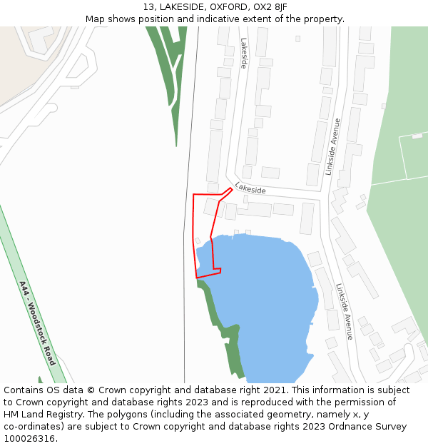 13, LAKESIDE, OXFORD, OX2 8JF: Location map and indicative extent of plot