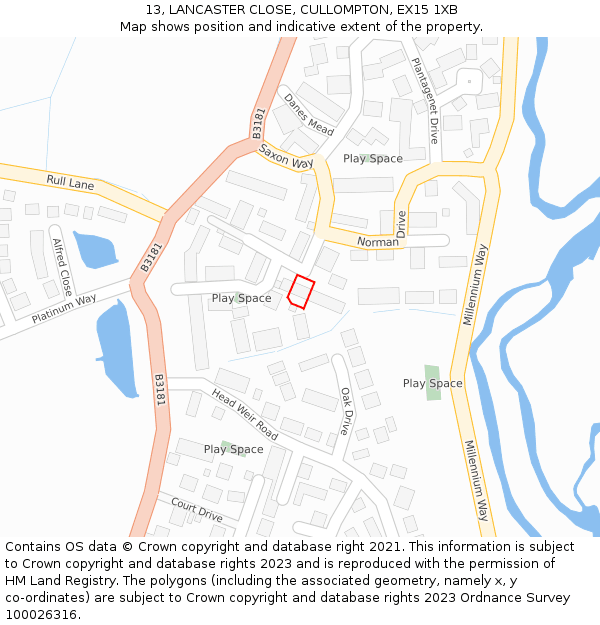 13, LANCASTER CLOSE, CULLOMPTON, EX15 1XB: Location map and indicative extent of plot